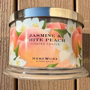 🆕JASMINE WHITE PEACH HOMEWORX BY HARRY SLATKIN 4-WICK 18oz CANDLE NWTS!!!